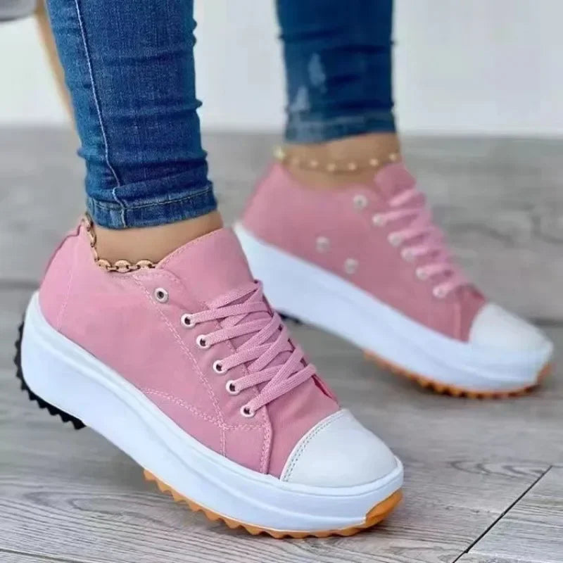 Women's Sneakers - Low-Top Women Flat Sneakers - Lace-Up All-Season Shoes