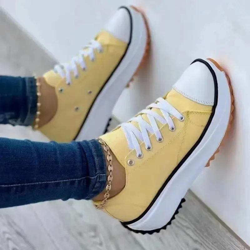 Women's Sneakers - Low-Top Women Flat Sneakers - Lace-Up All-Season Shoes