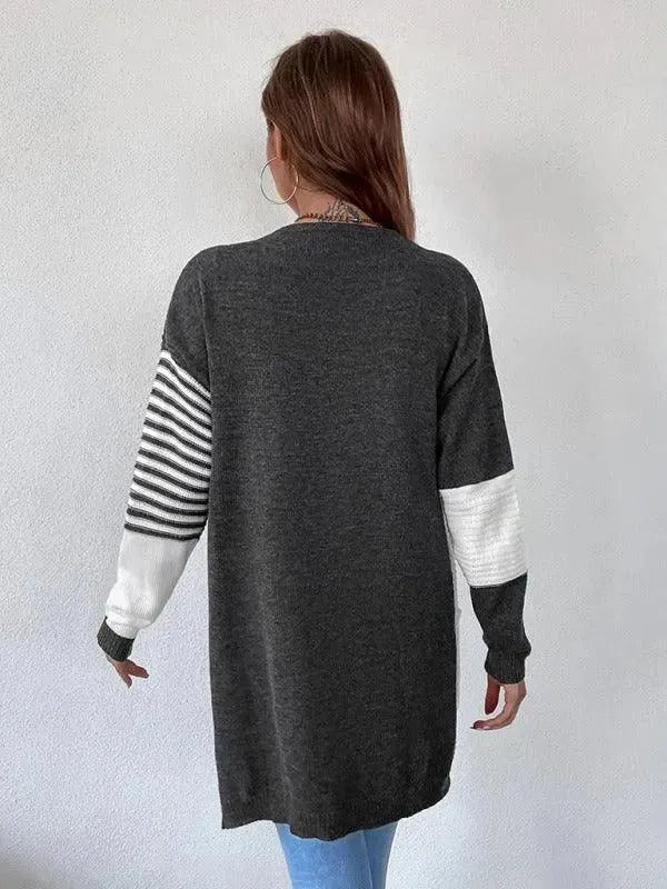 Women’s Striped Longline Cardigan Sweater – Colorblock Knit