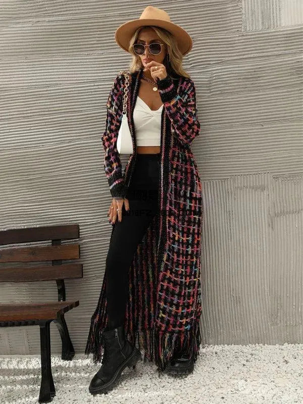Women's Tassel Longline Open Front Cardigan Sweater
