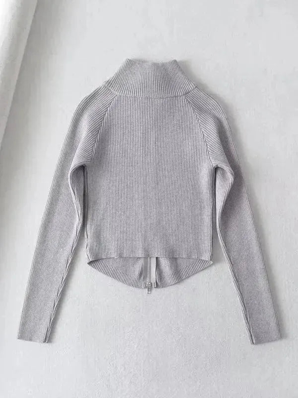 Women’s Zip Mock-Neck Cardigan Sweater – Striped Knit