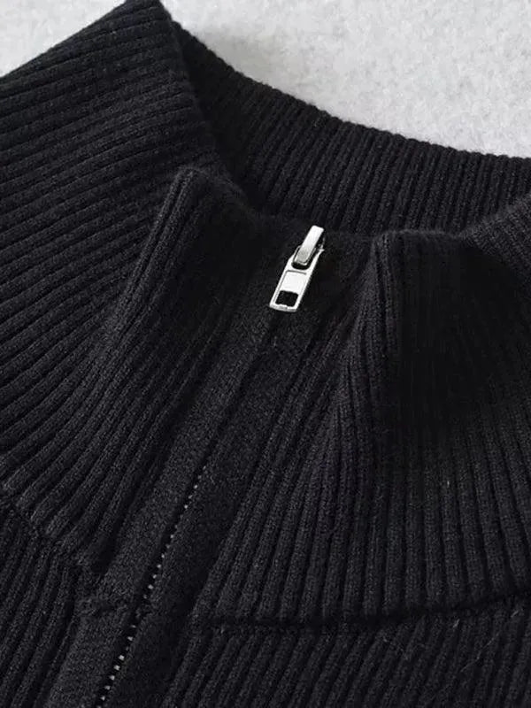 Women’s Zip Mock-Neck Cardigan Sweater – Striped Knit