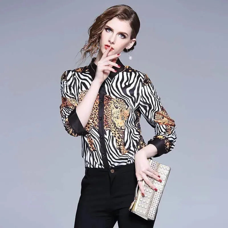 Animal Print Vintage Shirt For Women-Women's Shirts-LeStyleParfait