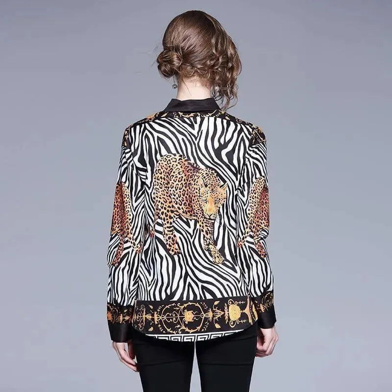 Animal Print Vintage Shirt For Women-Women's Shirts-LeStyleParfait