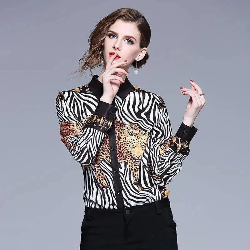 Animal Print Vintage Shirt For Women-Women's Shirts-LeStyleParfait