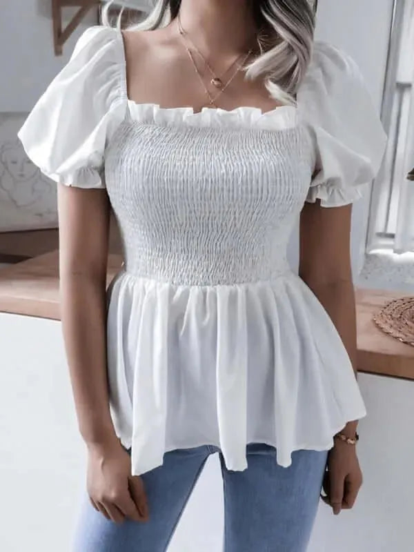 Balloon Sleeves Ruffle Women Top - Women Tops - LeStyleParfait