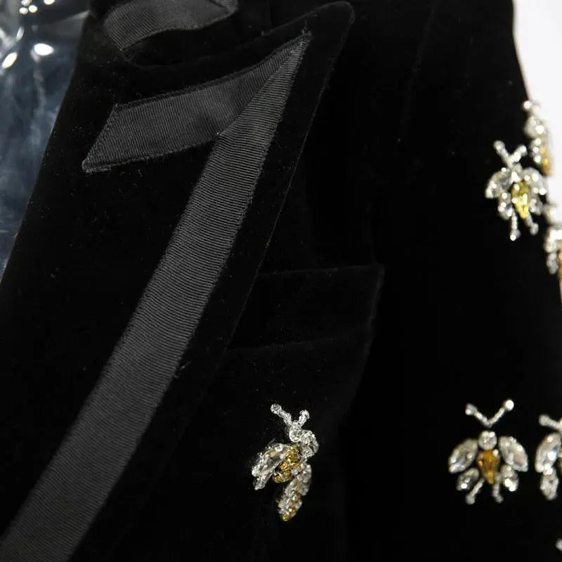 Bees Beaded Velvet Blazer Women - Casual - Printed - Velvet Blazer - LeStyleParfait