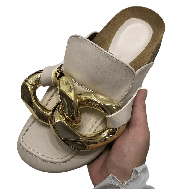 Big Gold Chain Slip On Sandals - Sandals - LeStyleParfait