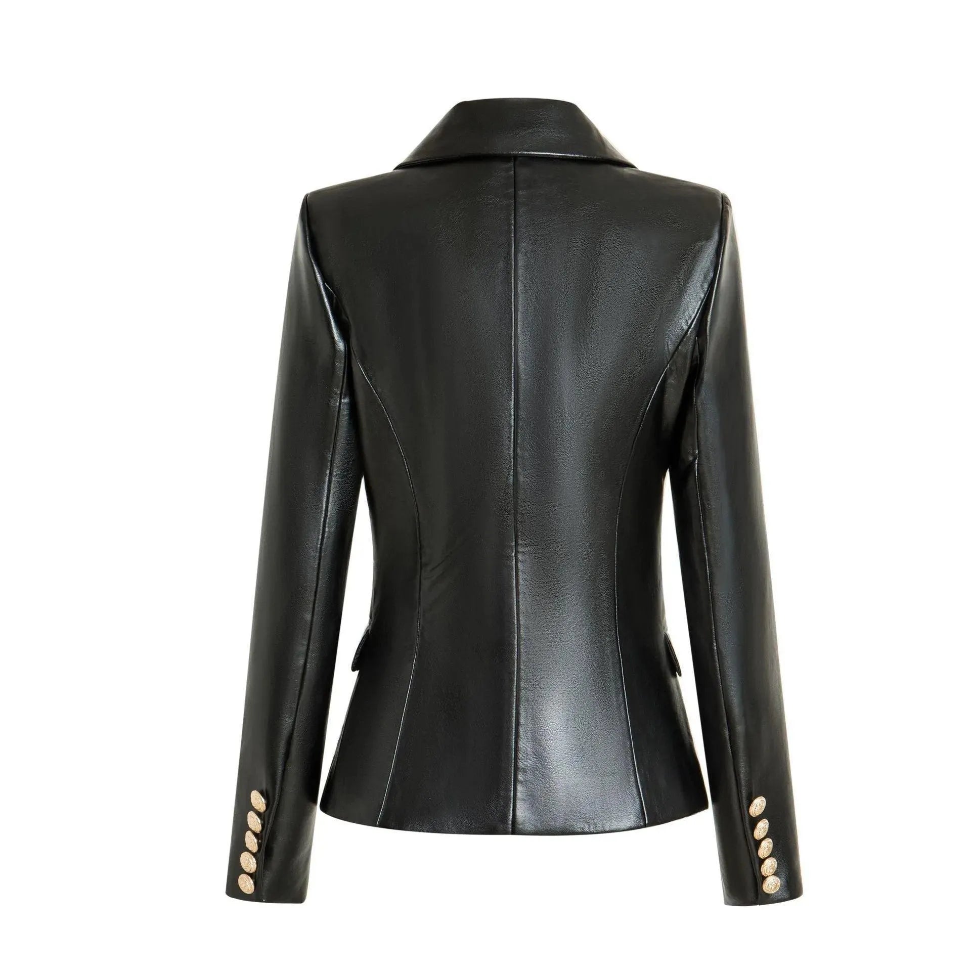 Black Leather Blazer Women - Formal-Business - Plain-Solid - Leather Blazer - LeStyleParfait