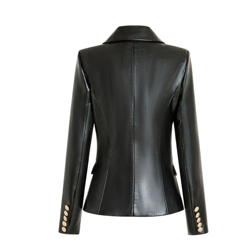 Black Leather Blazer Women - Formal-Business - Plain-Solid - Leather Blazer - LeStyleParfait