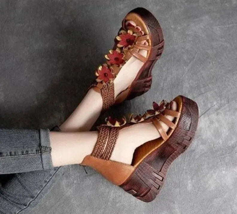 Block Floral Peep Toe Wedge Sandals - Wedge Shoes - LeStyleParfait