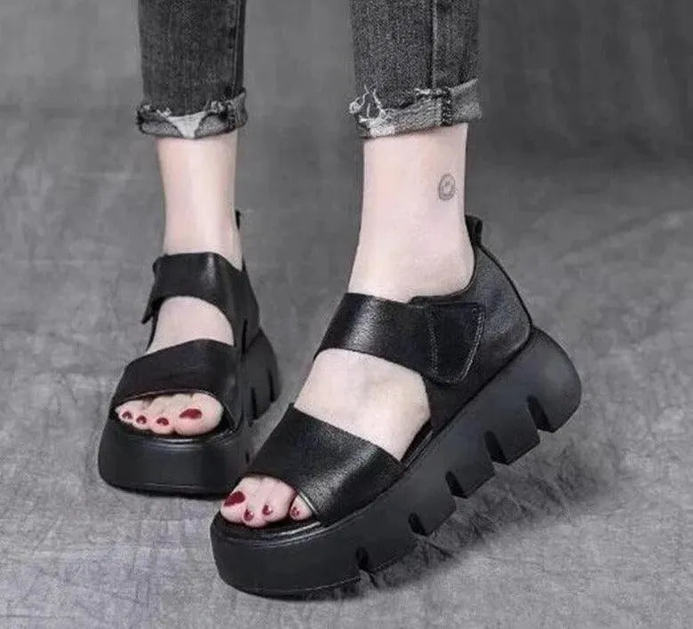 Block Heel Peep Toe Wedge Sandals - Wedge Shoes - LeStyleParfait