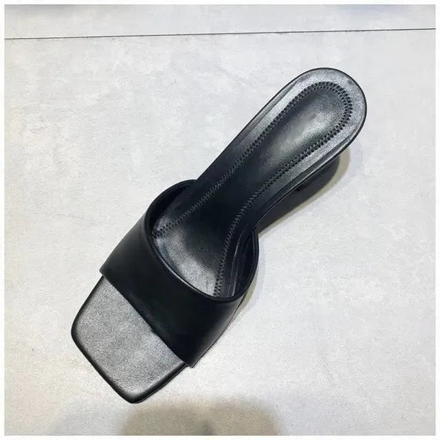 Block-Heeled Slide Sandals - Sandals - LeStyleParfait