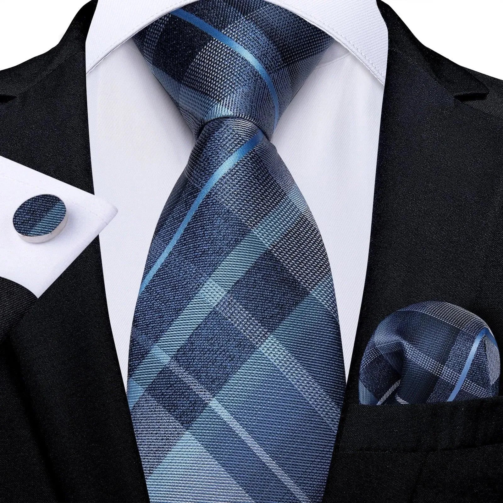 Blue Checked Necktie Set - Necktie - LeStyleParfait