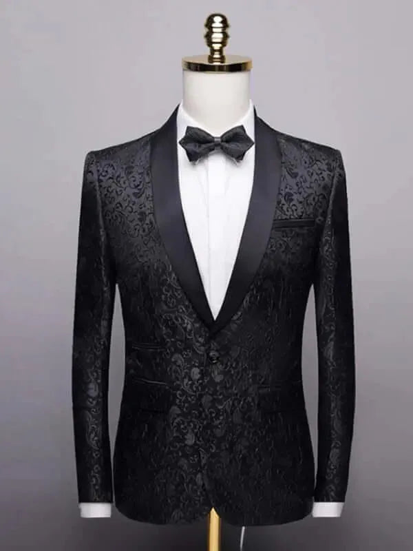 Blue Jacquard Two Piece Tuxedo Suit - Tuxedo Suit - LeStyleParfait