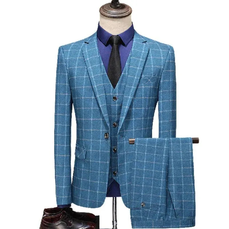 Angelo Checked Three Piece Suit - Plaid Suit - LeStyleParfait fashion image