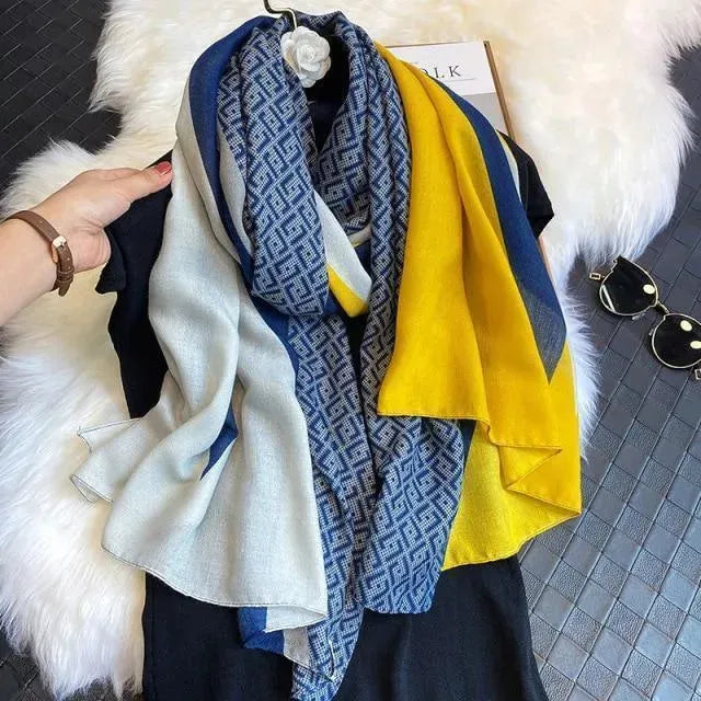 Blue-Yellow Cotton Women Scarf - Scarf - LeStyleParfait