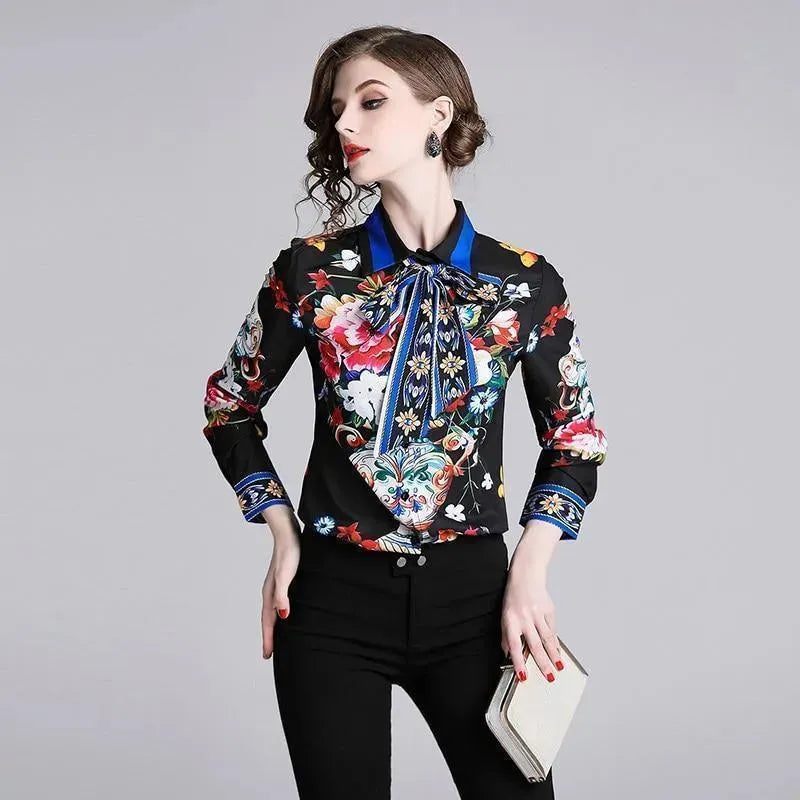 Bow Collar Silk Blouse - Women's Shirt - LeStyleParfait