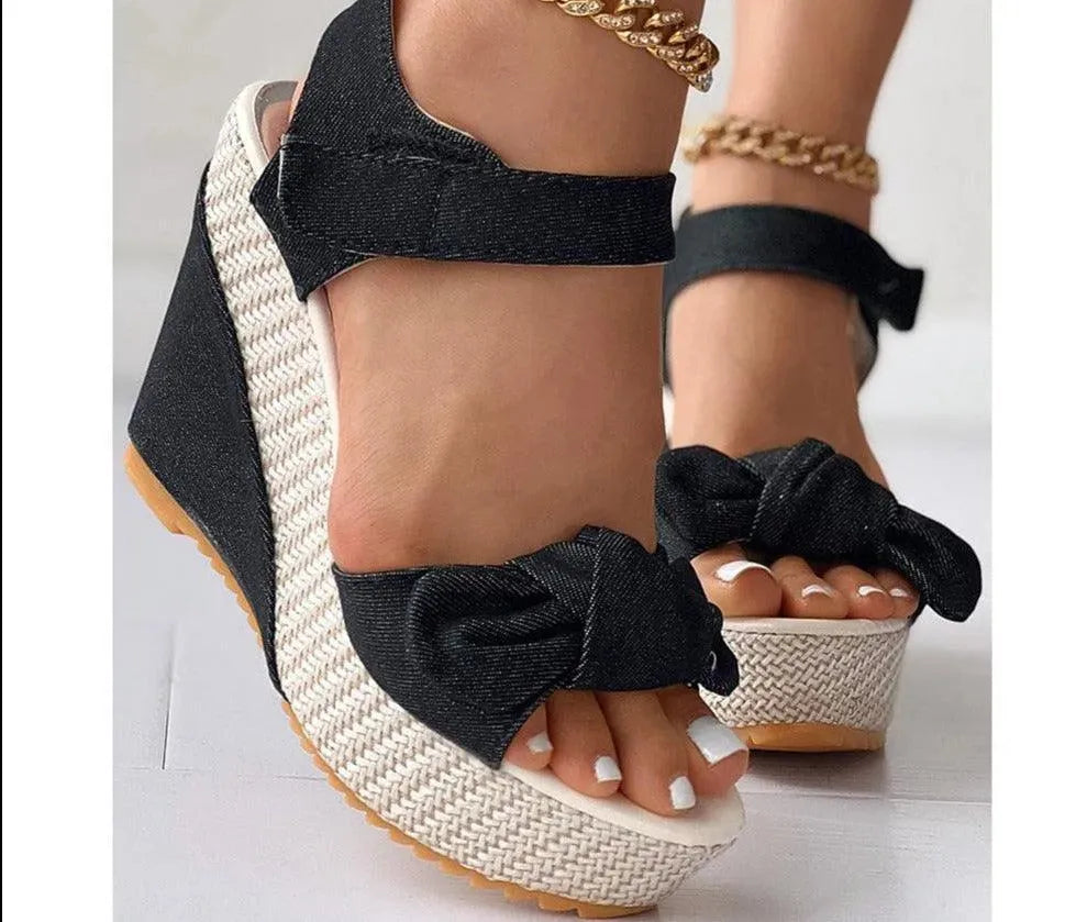 Bowtie Wedge Sandal Shoes - Wedge Shoes - LeStyleParfait