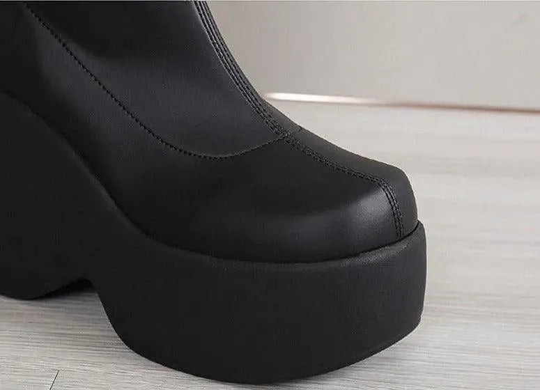 Brown Chunky Platform Boots - Wedge Shoes - LeStyleParfait