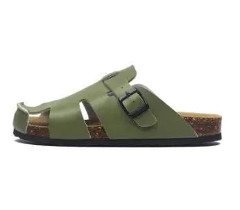 Buckle Leather Slip-On Sandals - Sandals - LeStyleParfait