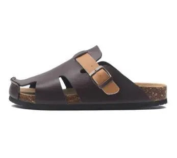 Buckle Leather Slip-On Sandals - Sandals - LeStyleParfait