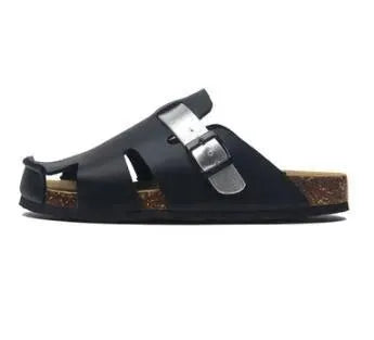 Buckle Leather Slip-On Sandals - Sandals - LeStyleParfait