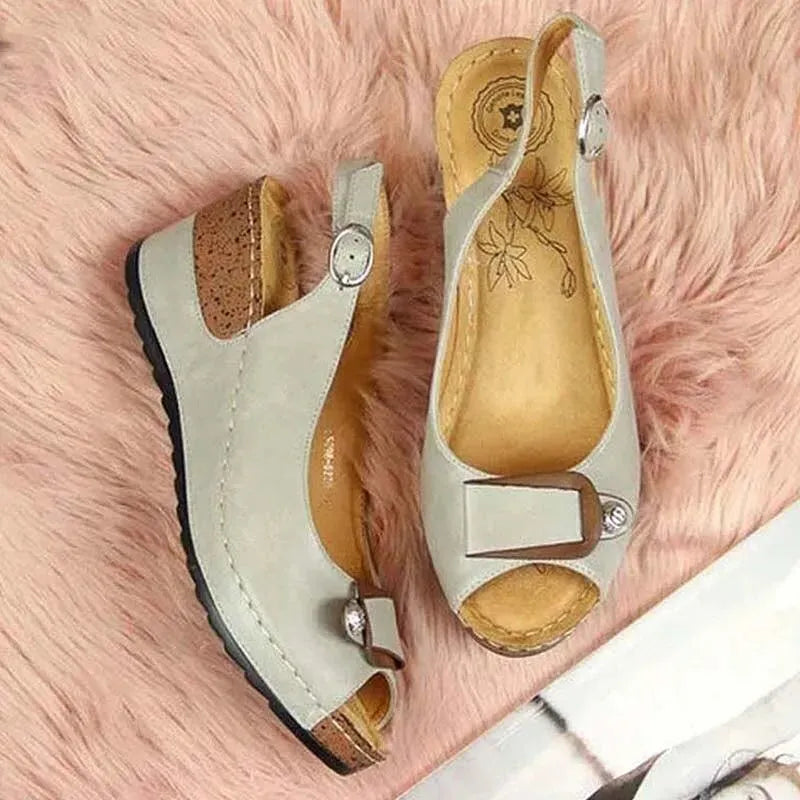 Buckle Peep Toe Wedge Sandals - Wedge Shoes - LeStyleParfait