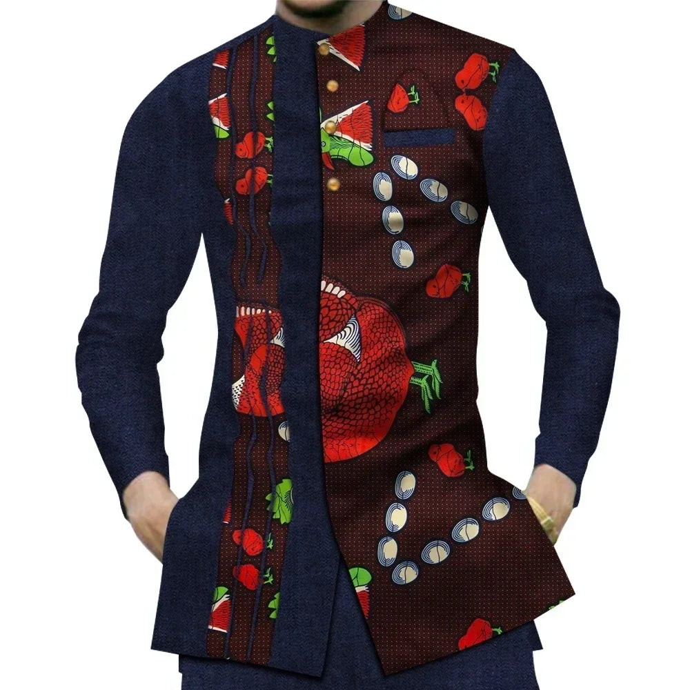 Burgundy Cotton Dashiki Men's Shirt-Men Shirts-LeStyleParfait