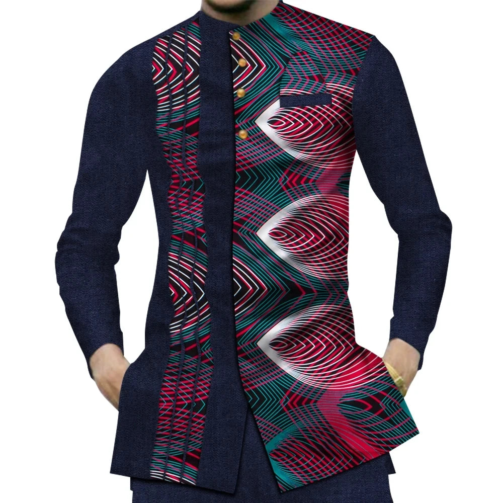 Burgundy Dashiki Cotton Shirt-Men Shirts-LeStyleParfait