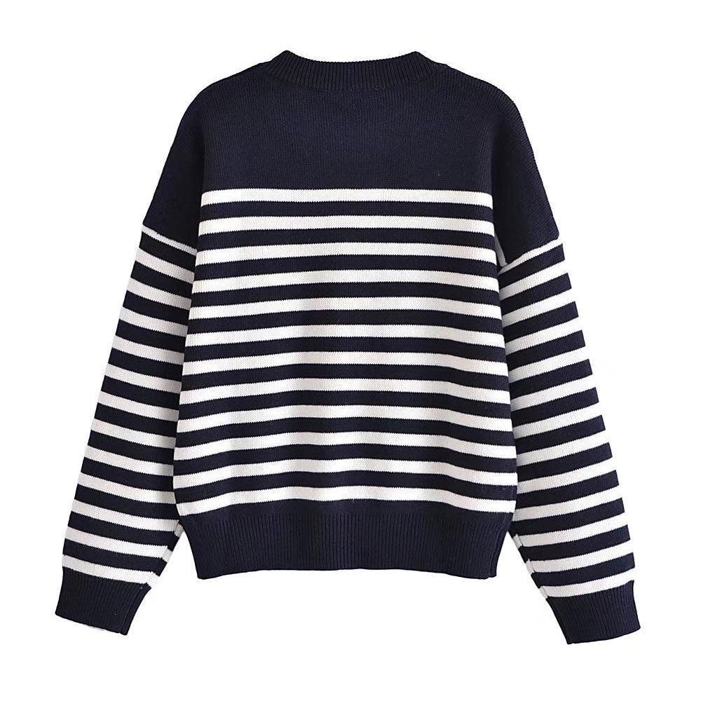Buttoned Striped Pullover Sweaters - Pullover Sweater - LeStyleParfait