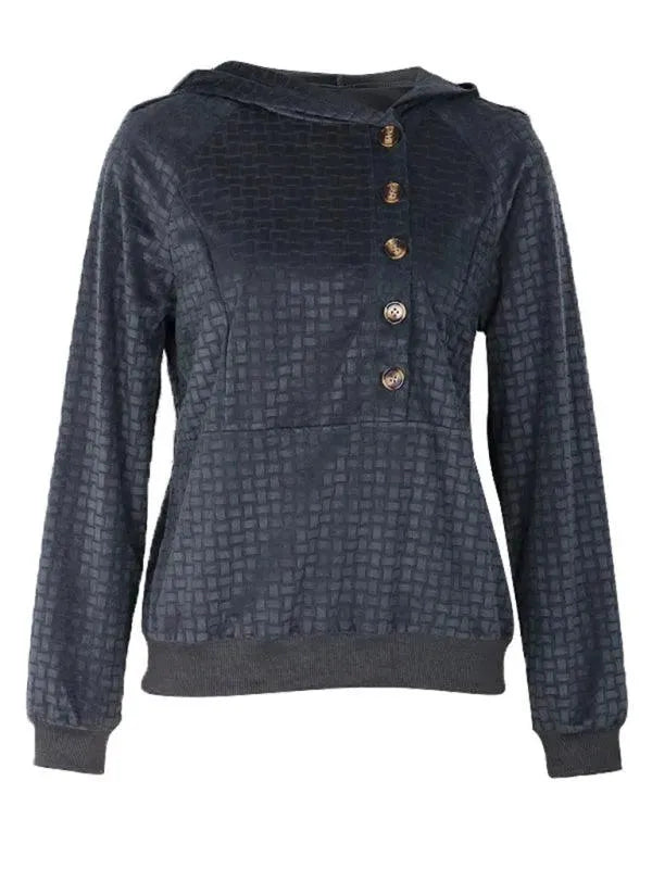 Buttoned Textured Women Hoodie - Women Hoodie - LeStyleParfait
