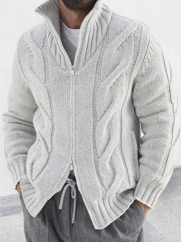 Cable Zipper Men Cardigan Turtleneck Sweater - Cardigan Sweater - LeStyleParfait