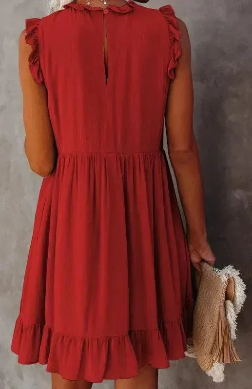 Casual Blue Halter Cotton Mini Dress