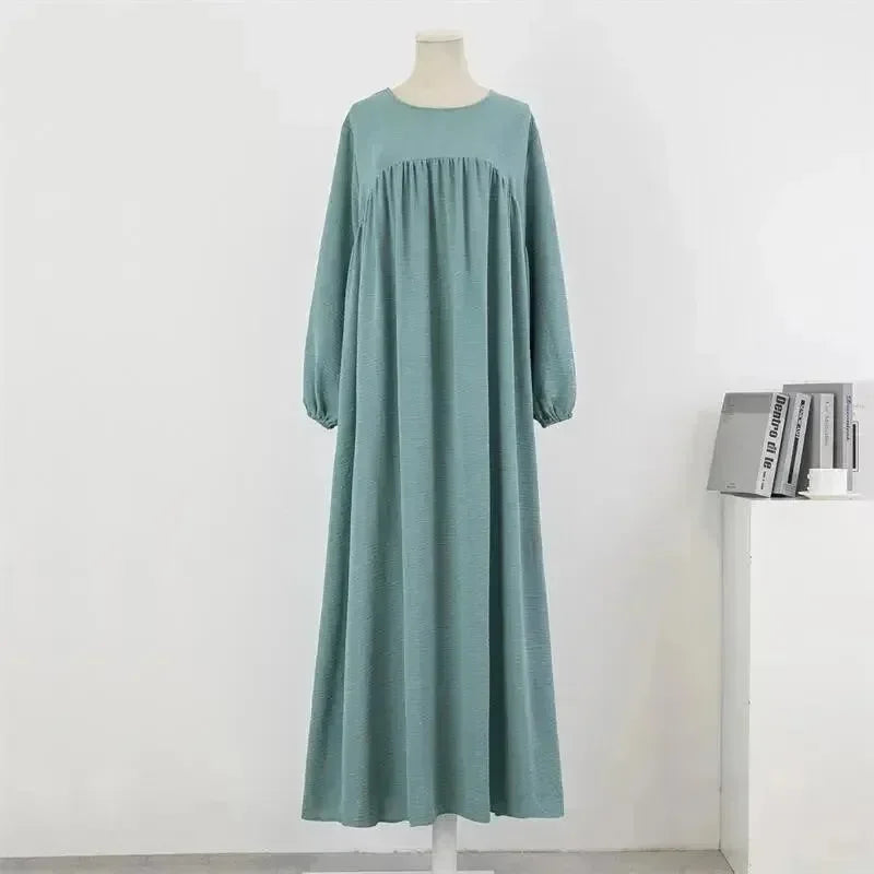 A-line,A-line dress,casual,casual dress,cotton,cotton dress,empire,ladies Wrinkle resistant,long sleeve,long sleeves dress,loose,loose fit dress,maxi,maxi dress,maxi hem dress,Quick drying maxi dress,round,round neckline dress,slip-on,slip-on dress,solid,solid dress,spring,spring dress,straight,straight dress-LeStyleParfait