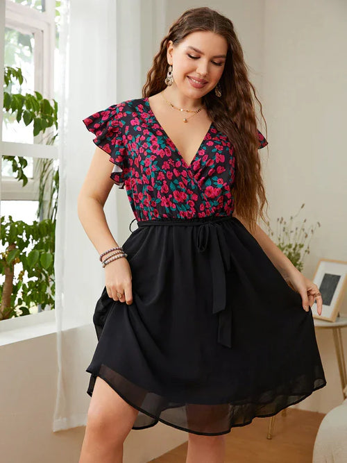 Casual Floral Flutter Sleeve Dress