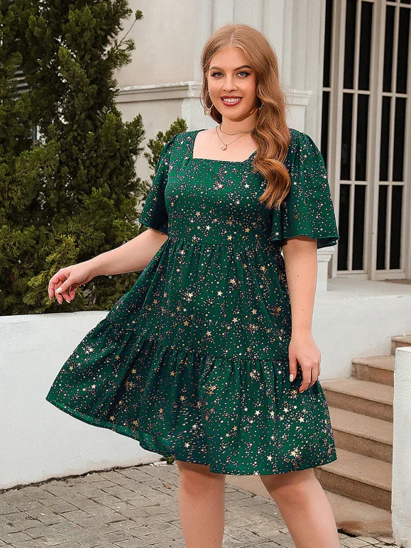 Casual Geometric Square Neck Knee Dress