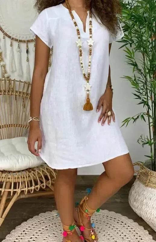 Casual Green Linen Mini Dress