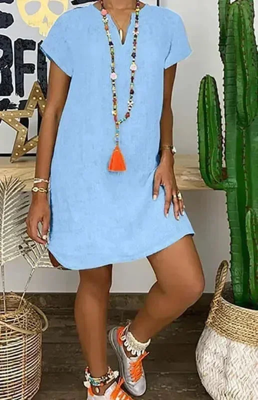 Casual Green Linen Mini Dress