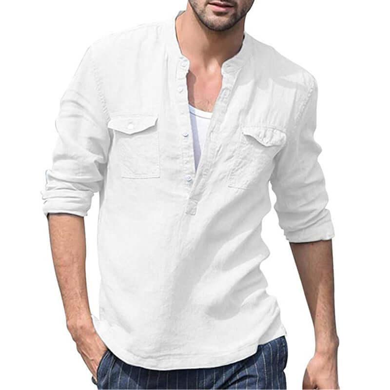 Casual Long Sleeve Linen Men Shirt - Linen Shirt - LeStyleParfait