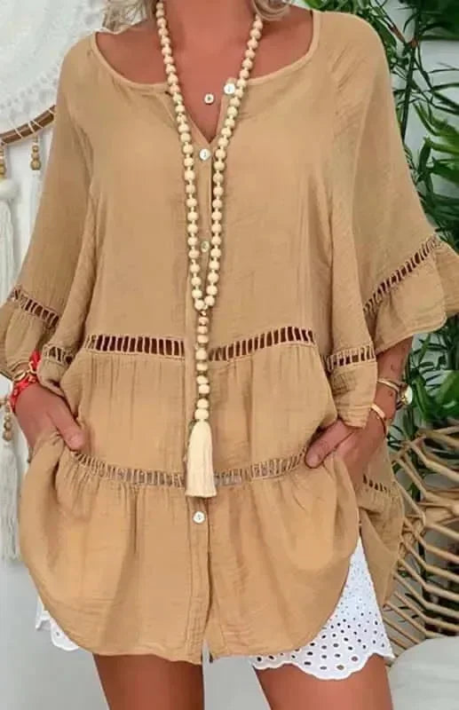 A-line,A-line dress,casual,casual dress,flared,ladies Wrinkle resistant,linen,linen dress,loose,loose dress,mini,mini dress,Quick drying mini dress,slip-on,slip-on dress,solid,solid dress,straight,summer,summer dress,three-quarter sleeves dress,tiered,tiered dress,V-neck,V-neck dress-LeStyleParfait