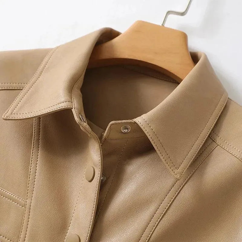 Casual Midi Leather Women Coat - Coat - LeStyleParfait