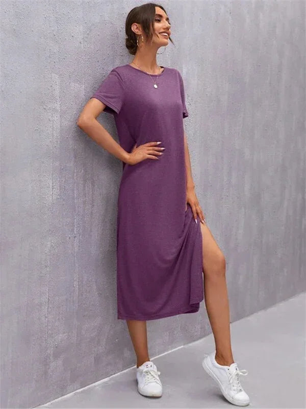 Casual Pink Cotton Shift Midi Dress