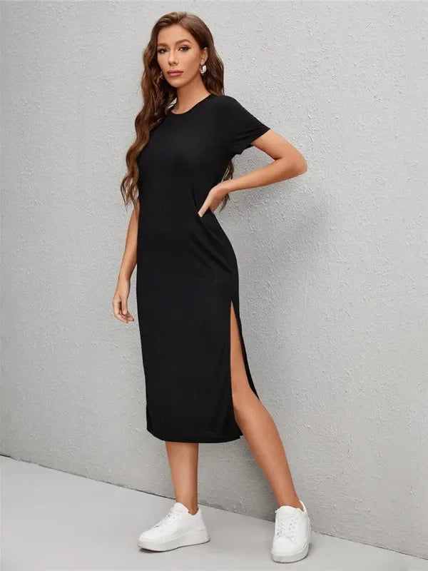 Casual Pink Cotton Shift Midi Dress