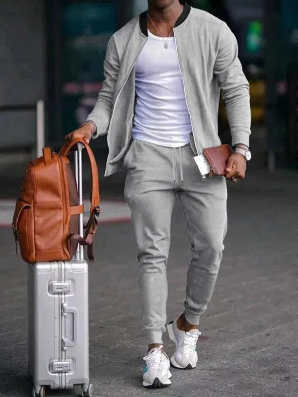 Men's Clothing Set Casual Zipper Plain-Solid Outfit Set - LeStyleParfait