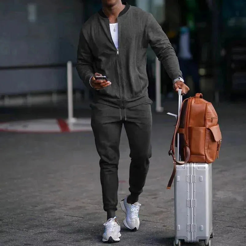 Men's Clothing Set Casual Zipper Plain-Solid Outfit Set - LeStyleParfait