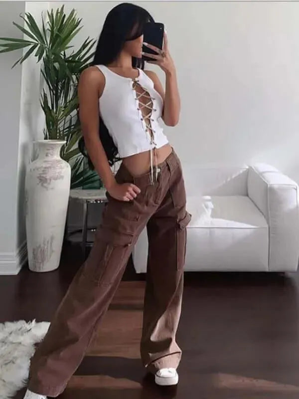 Casual Wide Leg Women Cargo Pants - Women Pants - LeStyleParfait