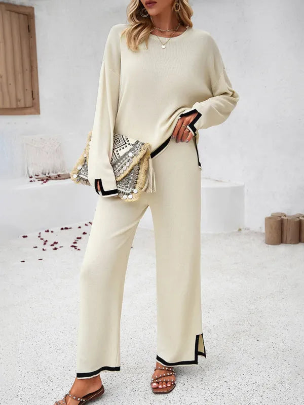 Casual Women Knit Relaxed Two-Piece Set - Casual Knit Two-Piece Set - LeStyleParfait