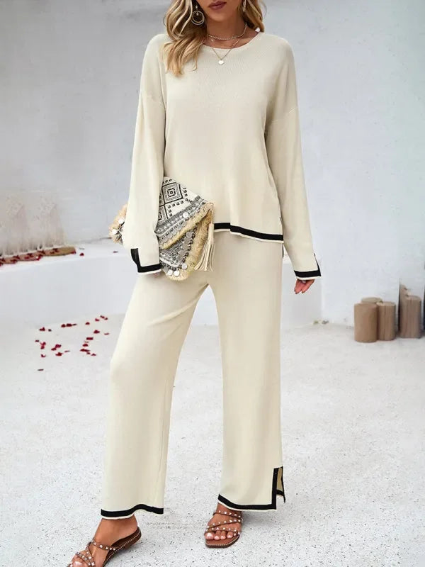 Casual Women Knit Relaxed Two-Piece Set - Casual Knit Two-Piece Set - LeStyleParfait