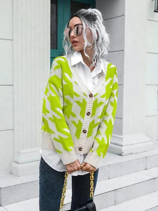 Check Loose Knit Cardigan Sweater - Cardigan Sweater - LeStyleParfait